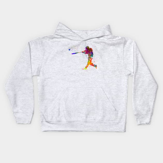 Baseball player in watercolor Kids Hoodie by PaulrommerArt